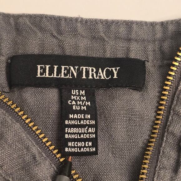 Ellen Tracy 100%Linen Sleeveless Top XL Gray 1/4 Zip Classic Normcore Minimalist - Picture 4 of 7